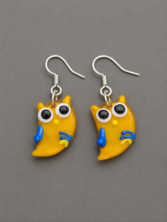 Hand Crafted Jewelry - 3/$30 Whimsical Yellow Glass Owl Fairycore Dangle Hook Earrings